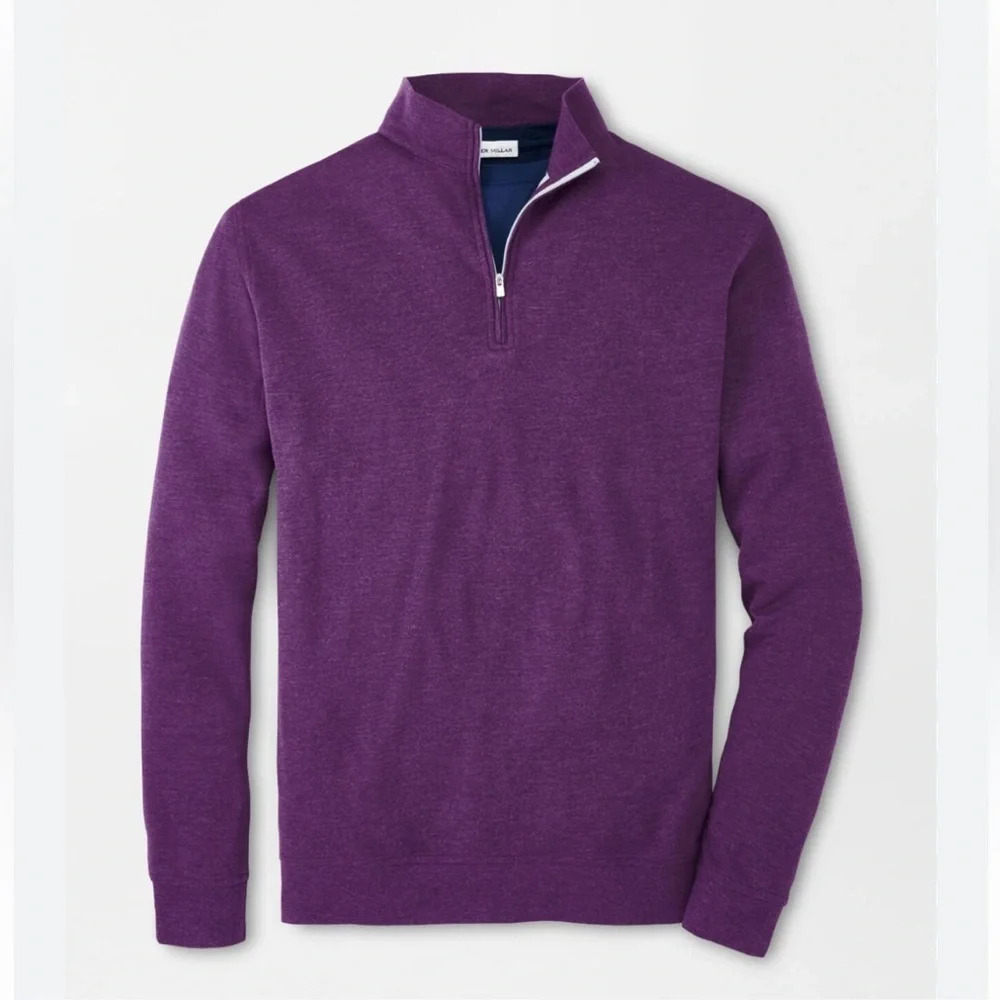 Peter Millar Perth Melange Performance Quarter-Zip Pullover in Purple Size XXL